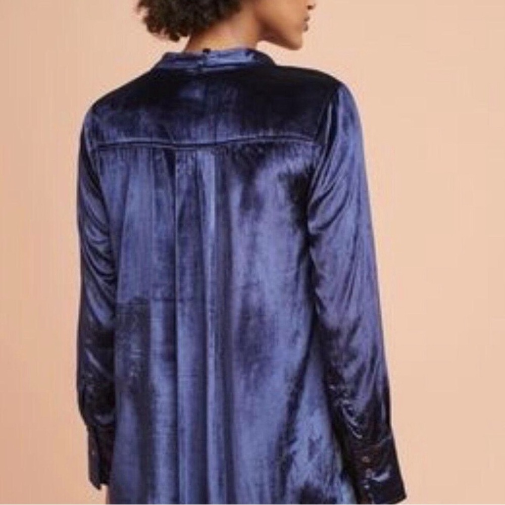 Maeve Navy Velvet Tie-Neck Blouse - Picture 3 of 5